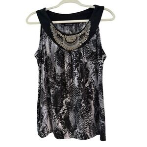 Notations Womens Grey Snakeskin Print‎ Embellished Bib Sleeveless Top Medium
